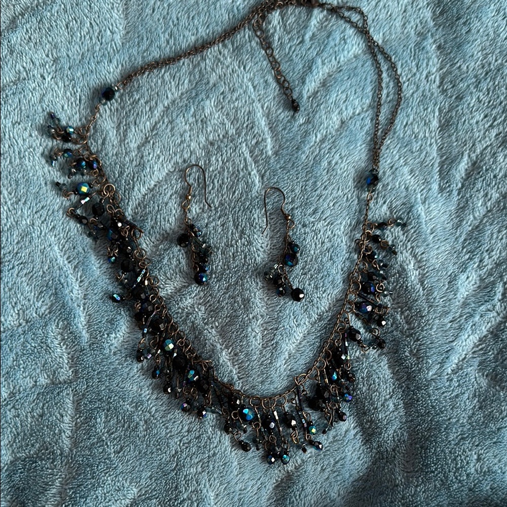 Elegant Black Beaded Necklace and Earring Set